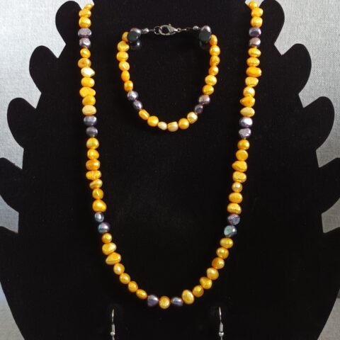 Pearl Necklace-Earrings-Bracelet Set